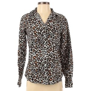 J. Crew Womens Perfect Shirt Size 2T Tall Long Brown Leopard Print Button Up